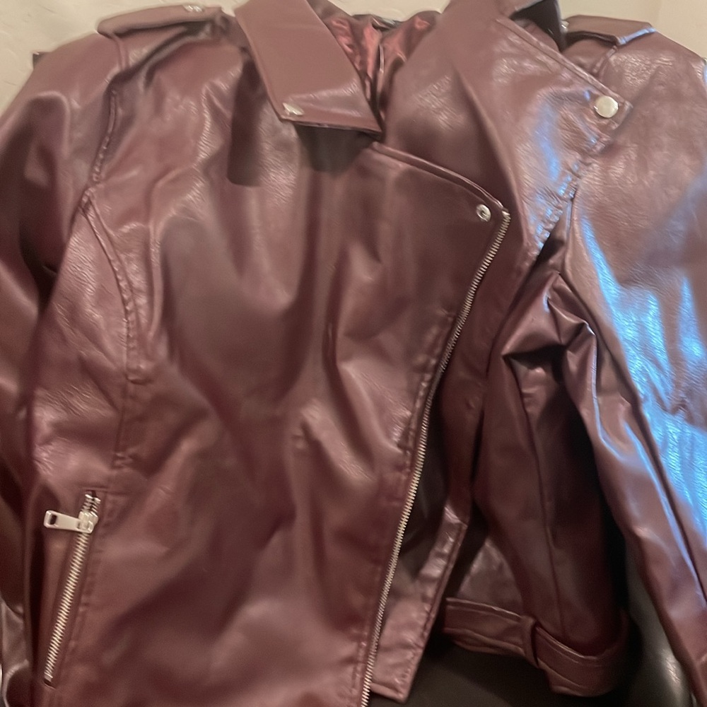 Fashion Nova Burgundy Faux Leather Jacket BNWT Size 1X